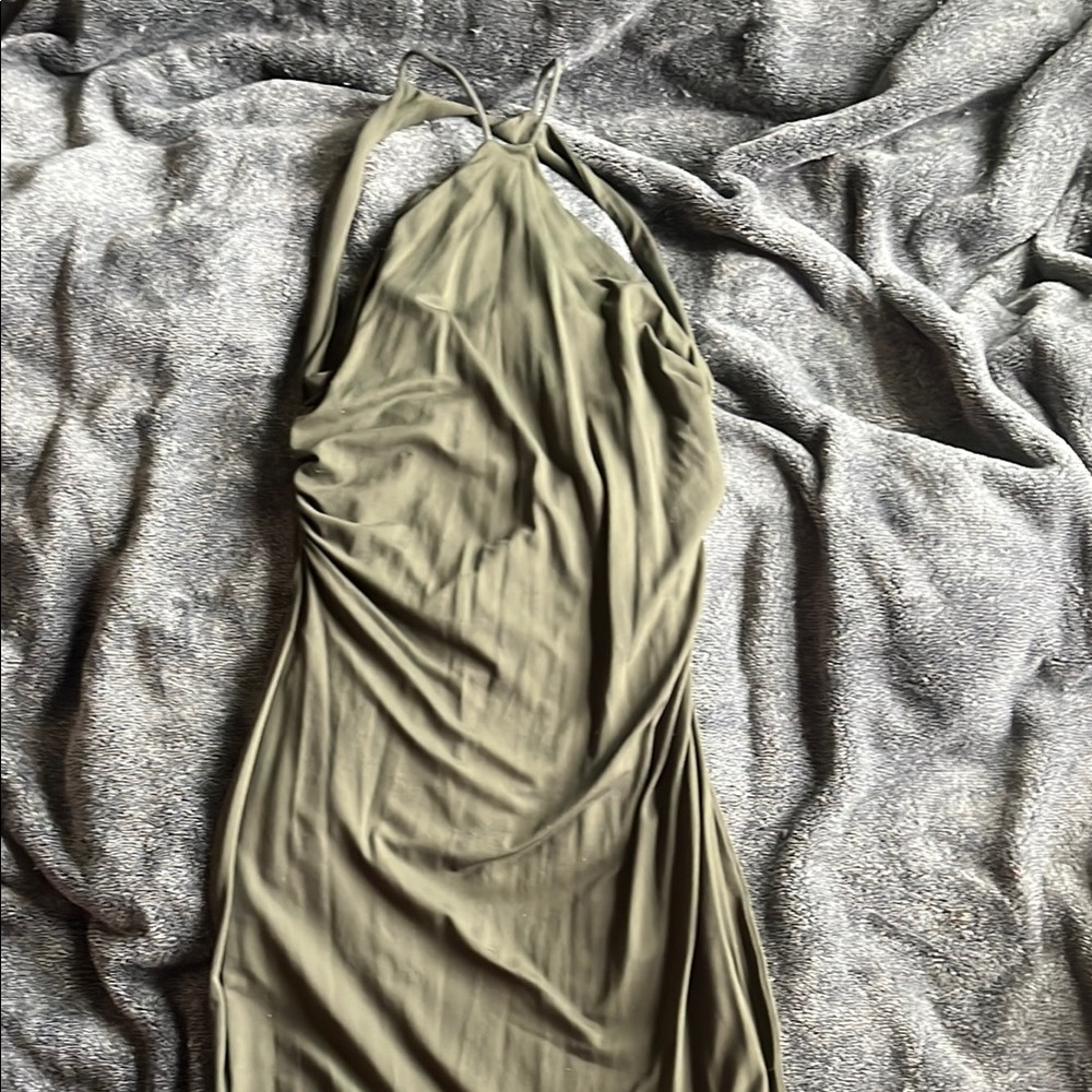 Zara Olive Backless Halter Dress